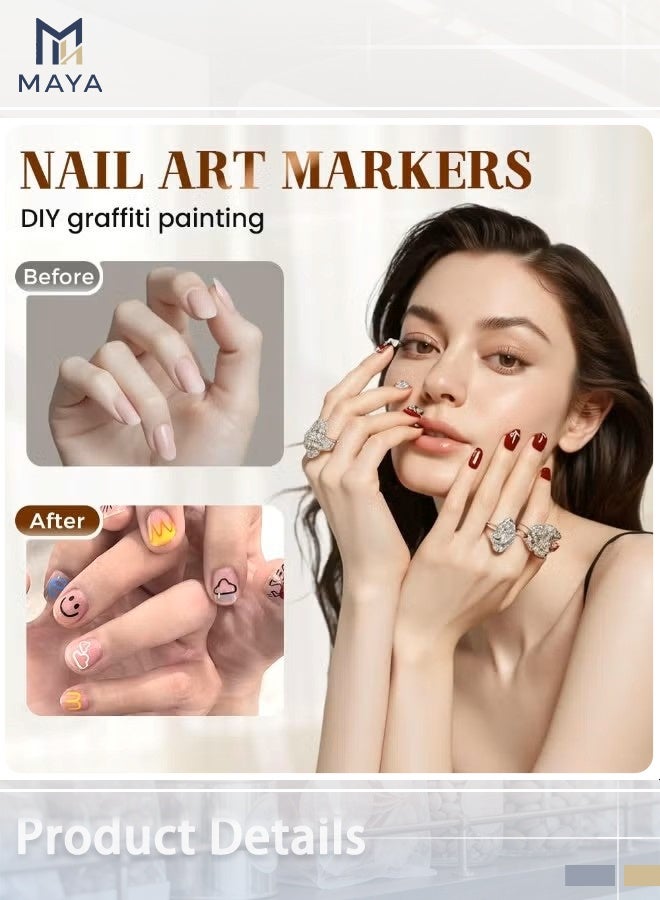 مايا مجموعة أقلام تزيين الأظافر بـ 12 لونًا، أقلام جديدة لتزيين الأظافر الجل، قلم تحديد وتلوين الأظافر، أدوات تزيين الأظافر للرسم والتلوين والتحديد (مجموعة واحدة) - Image 3